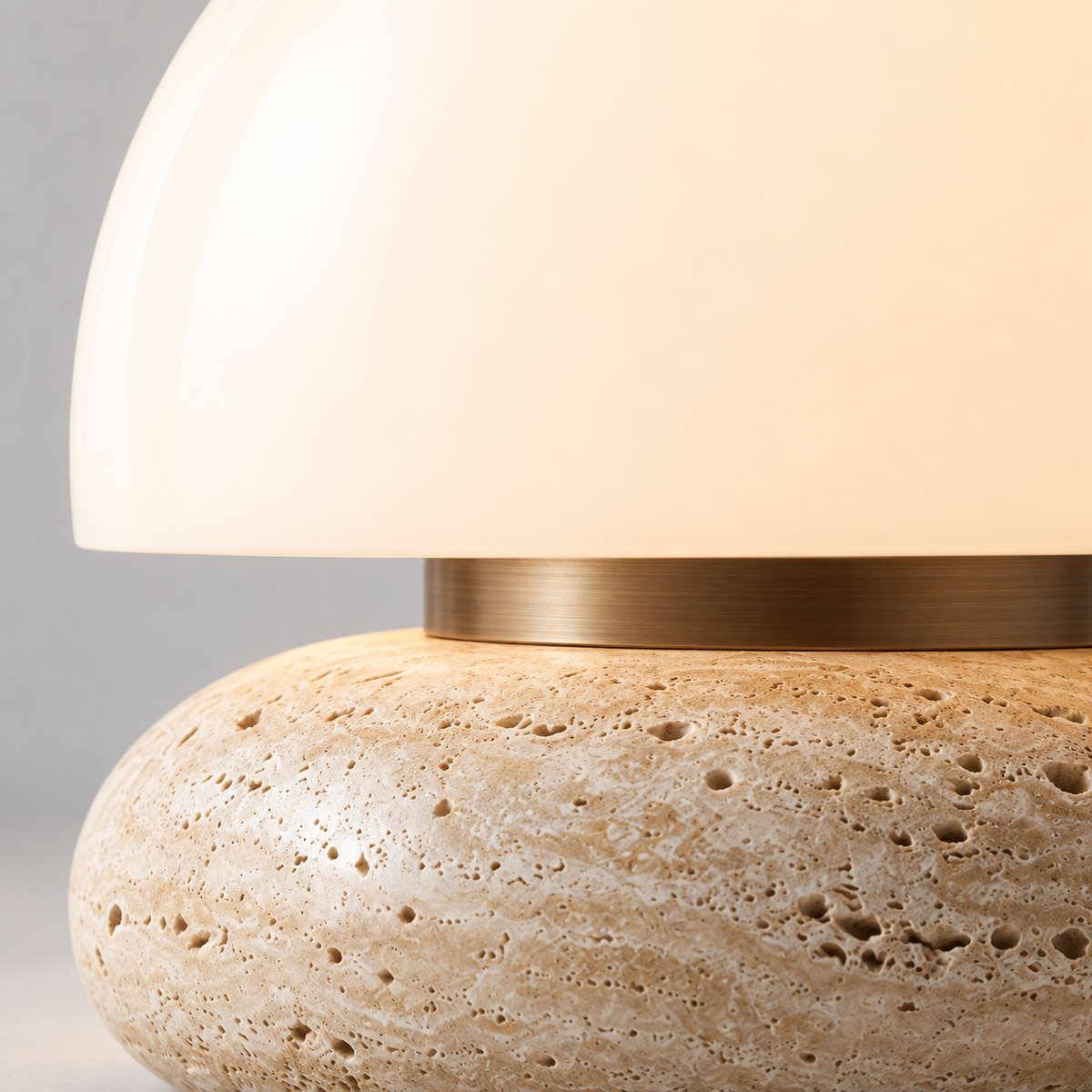 Caldera Table Lamp travertine and bronze material detail