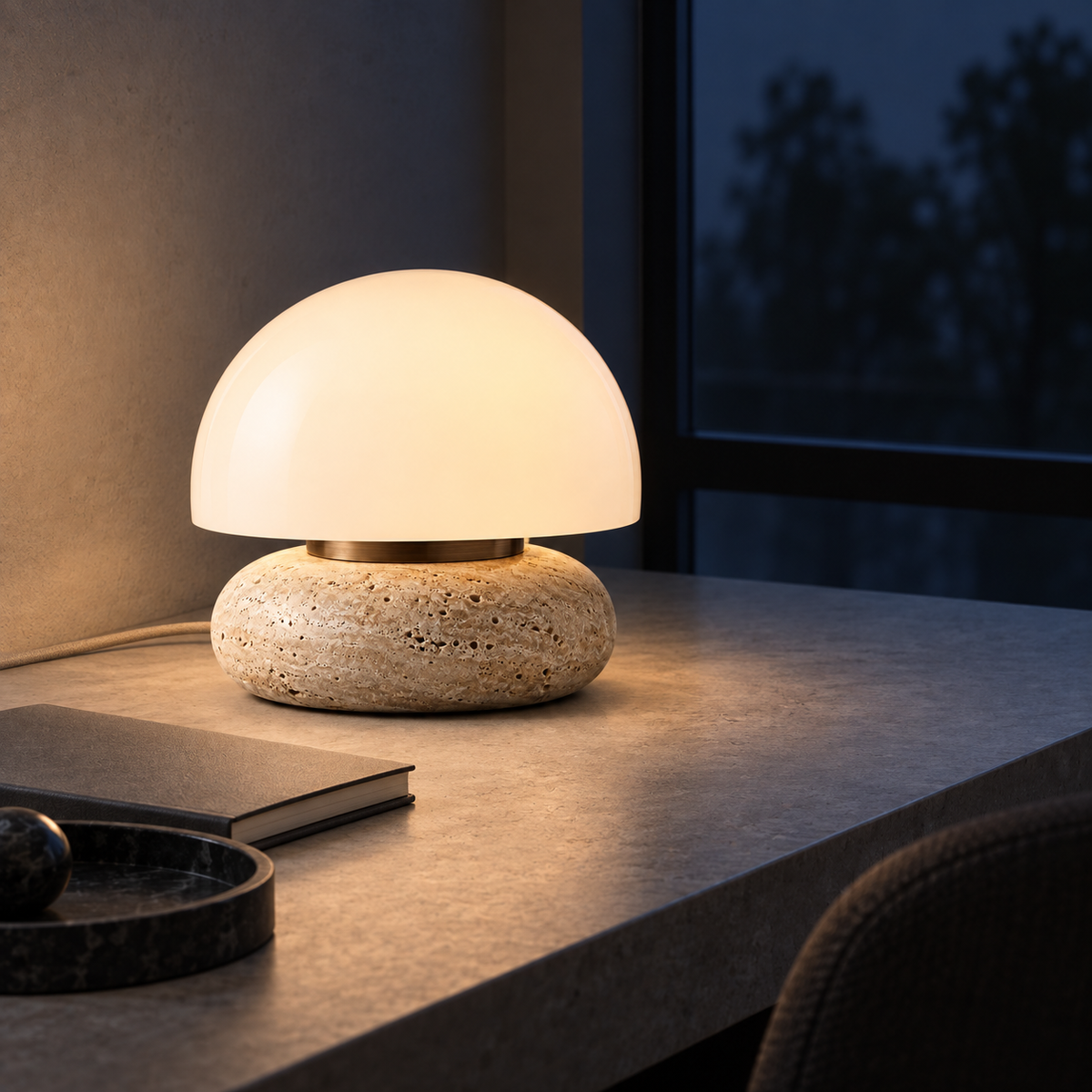 Caldera Table Lamp on a mineral grey desk
