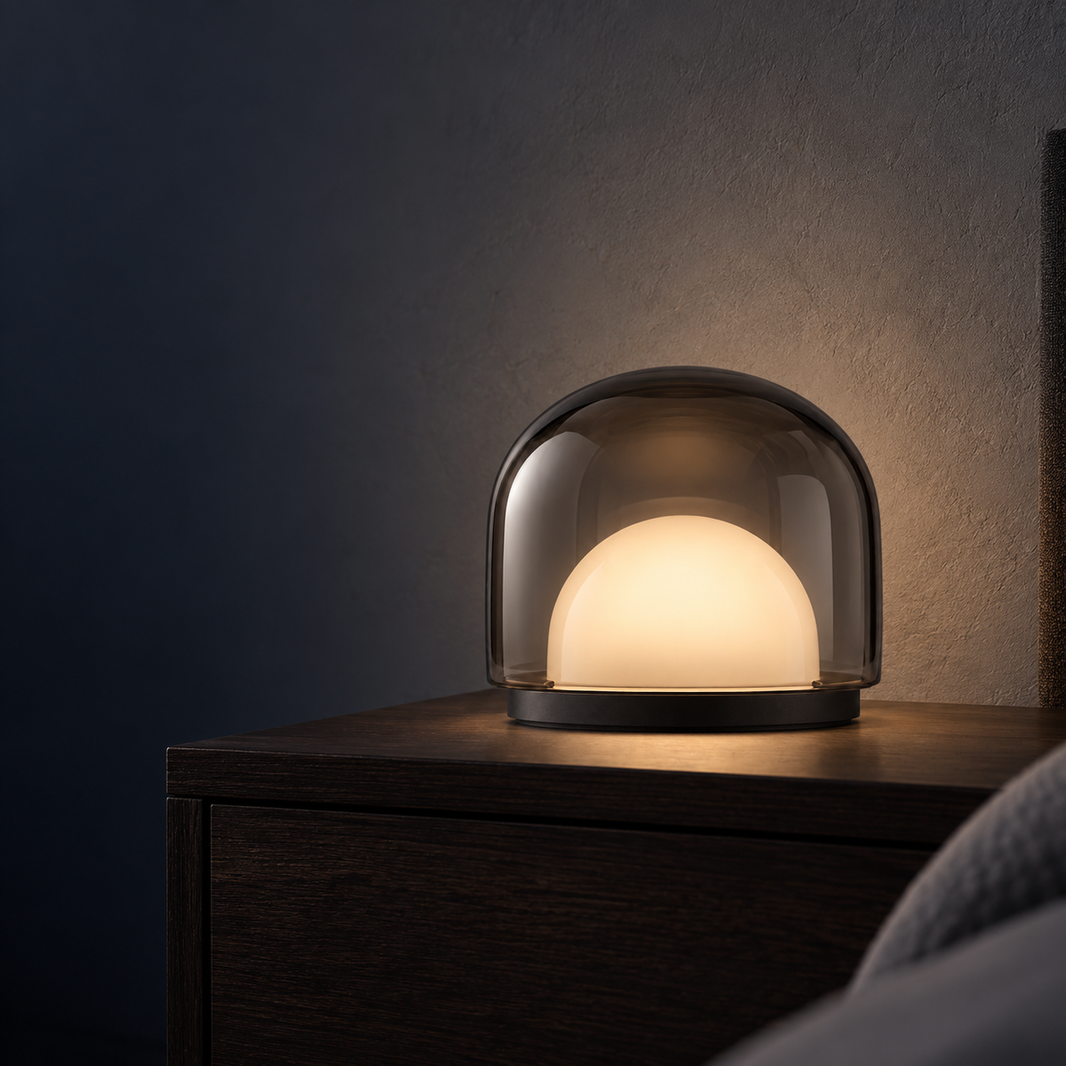 Nocturne Dome Lamp on a dark bedside table