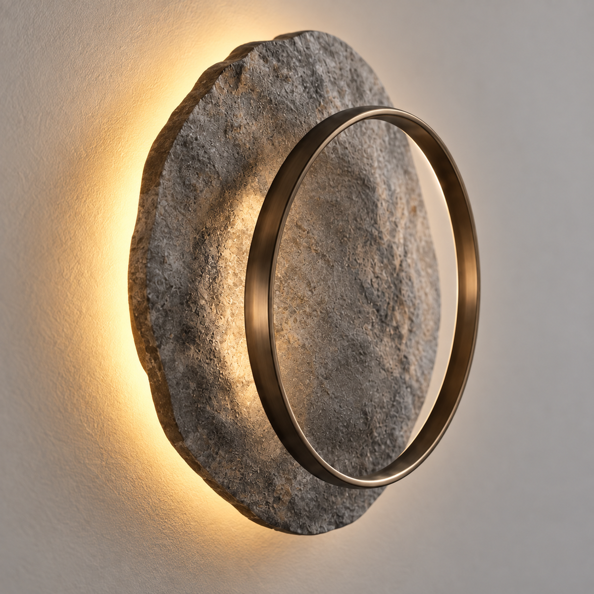Quarry Halo Sconce bronze ring and mineral texture detail