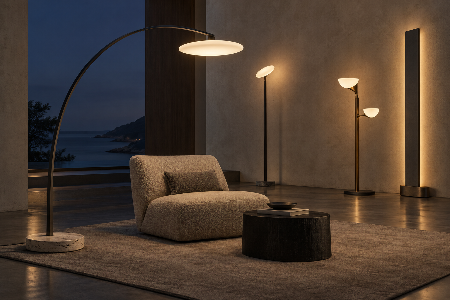 Arc Floor Lamps in a Caldrian interior